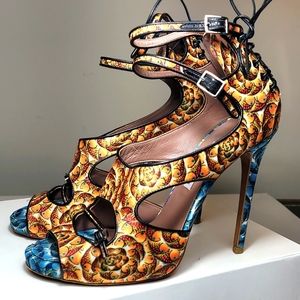 Tabitha Simmons Bailey orange and blue heels